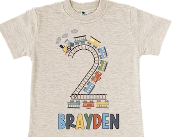 Personalized Choo Choo I'm 2 Train theme Birthday Shirt. Two Birthday. Boy's Train Birthday Shirt. Choo Choo Train Birthday Shirt.