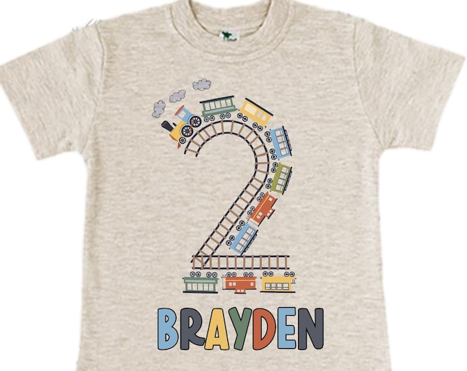 Personalized Choo Choo I'm 2 Train theme Birthday Shirt. Two Birthday. Boy's Train Birthday Shirt. Choo Choo Train Birthday Shirt.