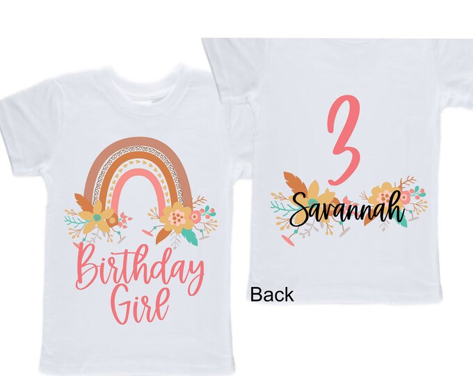 Personalized Rainbow THREE Birthday Girl Shirt. Cake Smash Sleeve Birthday Shirt. Three . Birthday Shirt