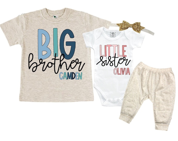Big Brother/Little Sister Matching Sibling Set. Baby Shower Gift. Take Home Outfit. Matching Sibling Set