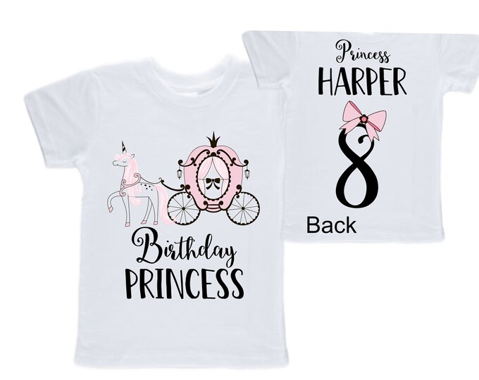 Personalized Birthday Princess themed EIGHT Birthday Girl Shirt. Cake Smash Short Sleeve Birthday Shirt. 8th . Birthday Shirt