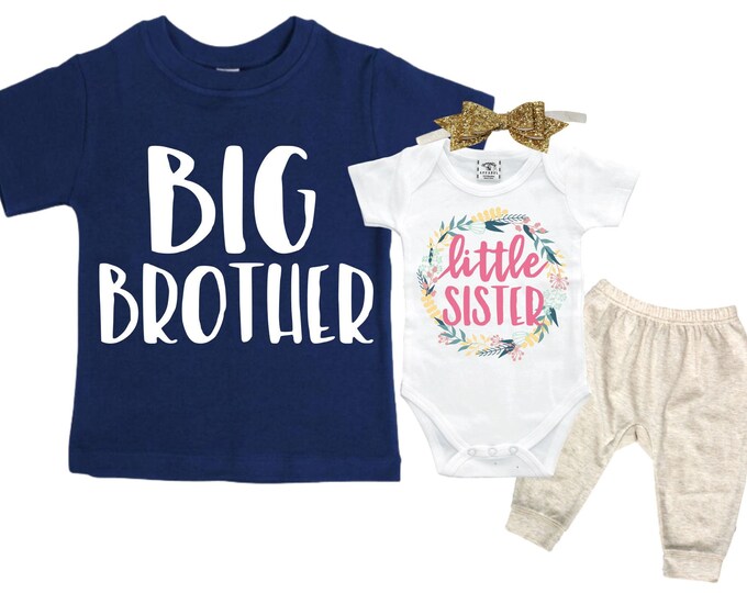 Big Brother/Little Sister Matching Sibling Set. Baby Shower Gift. Take Home Outfit. Matching Sibling Set