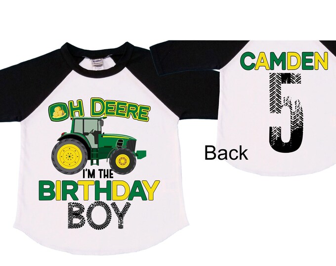 Personalized Green Tractor Truck FIVE Raglan Monster Truck theme Birthday Shirt. FIVE Birthday. Racing Birthday . Tractor Truck Birthday .