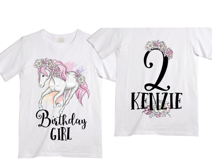 Personalized Two Horse Unicorn theme Birthday Shirt. Two Birthday. Girl's Dino Birthday Shirt. Dinosaur Birthday Shirt.
