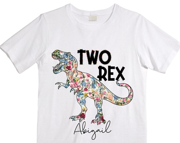 Personalized Two Rex Raglan Dinosaur theme Birthday Shirt. Two Birthday. Girl's Dino Birthday Shirt. Dinosaur Birthday Shirt.