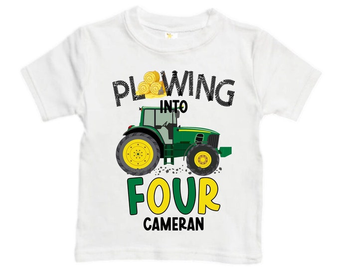 Personalized Tractor FOUR  Raglan Monster Truck theme Birthday Shirt. Two Birthday. Boy's Racing Birthday . Tractor Birthday .