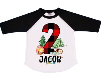 Personalized Camping. Camp theme Birthday Shirt. Happy Camper Birthday. Camper Shirt . Two Birthday. Boy's Camp Birthday. adventure shirt