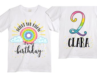 Personalized Donut You Know It's My Birthday Rainbow TWO Birthday Girl Shirt. Cake Smash Sleeve Birthday Shirt. TWO . Birthday Shirt.
