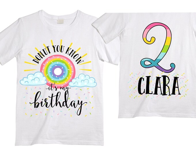 Personalized Donut You Know It's My Birthday Rainbow TWO Birthday Girl Shirt. Cake Smash Sleeve Birthday Shirt. TWO . Birthday Shirt.