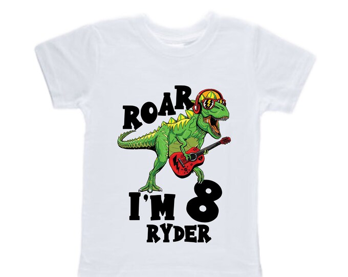 Personalized Dinosaur theme Birthday Shirt. EIGHT Birthday. Boy's Dino Birthday Shirt. Dinosaur Birthday Shirt.