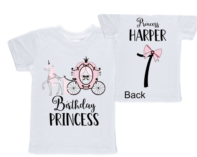 Personalized Birthday Princess themed SEVEN  Birthday Girl Shirt. Cake Smash Short Sleeve Birthday Shirt. 7th . Birthday Shirt