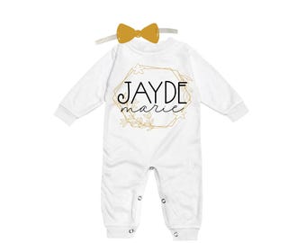 Personalized Name Baby Outfit. Baby Shower Gift. New Born Bring Home Outfit.