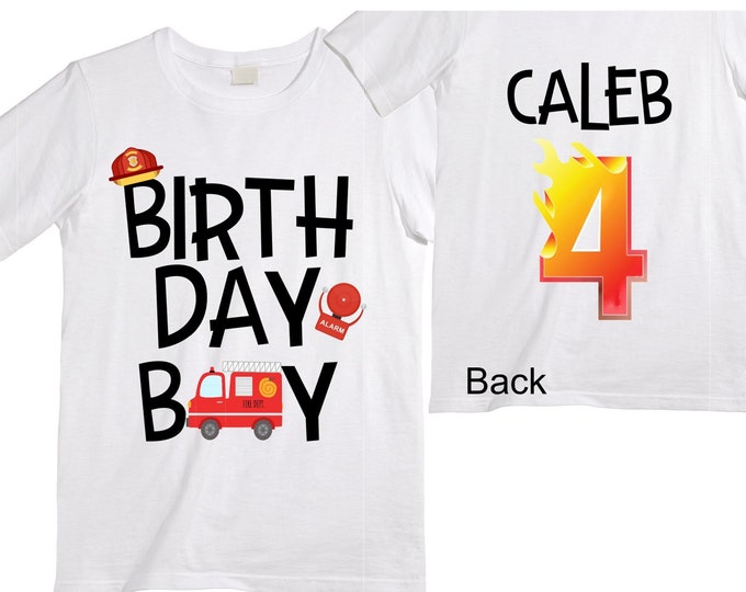 Personalized Sound the Alarm I'm 4Fire Truck FOUR  Raglan Monster Truck theme Birthday Shirt. Fourth Birthday. Boy's Fire Truck Birthday .