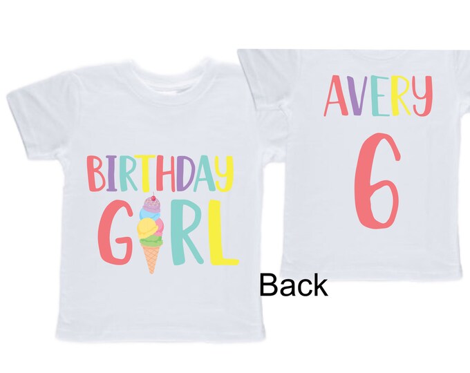 Personalized Ice Cream Themed SIX Birthday Girl Shirt. Cake Smash Short Sleeve Birthday Shirt. 6th . Birthday Shirt