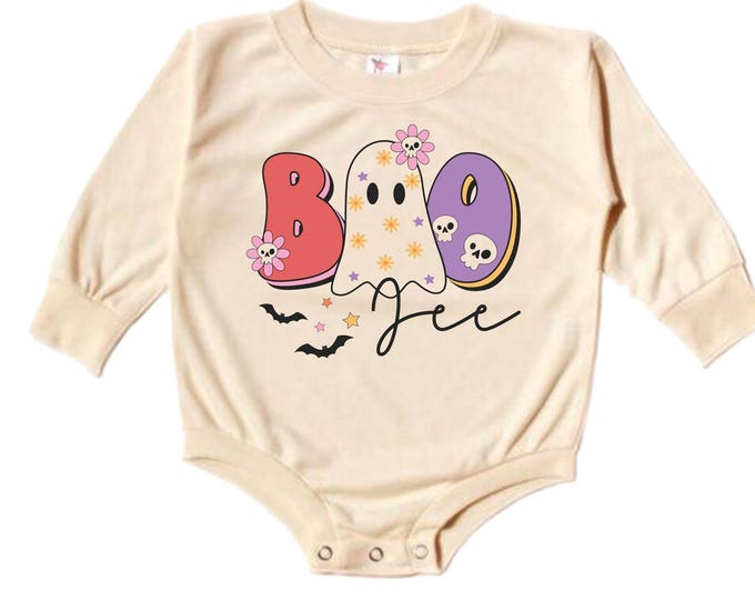 Cute Halloween Bubble Romper. Boo. Boo jee. Girls Halloween. Girls Halloween. Baby Girl Ghost Shirt. Cute Halloween Shirt. Pink Halloween