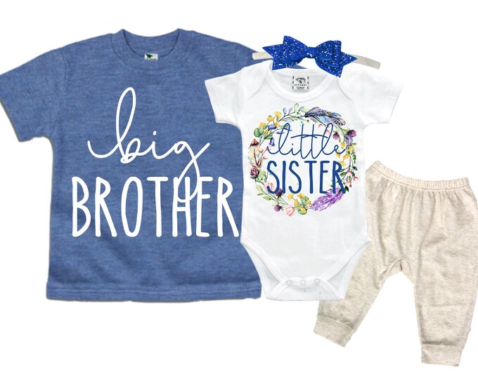 Big Brother/Little Sister Matching Sibling Set. Baby Shower Gift. Take Home Outfit. Matching Sibling Set