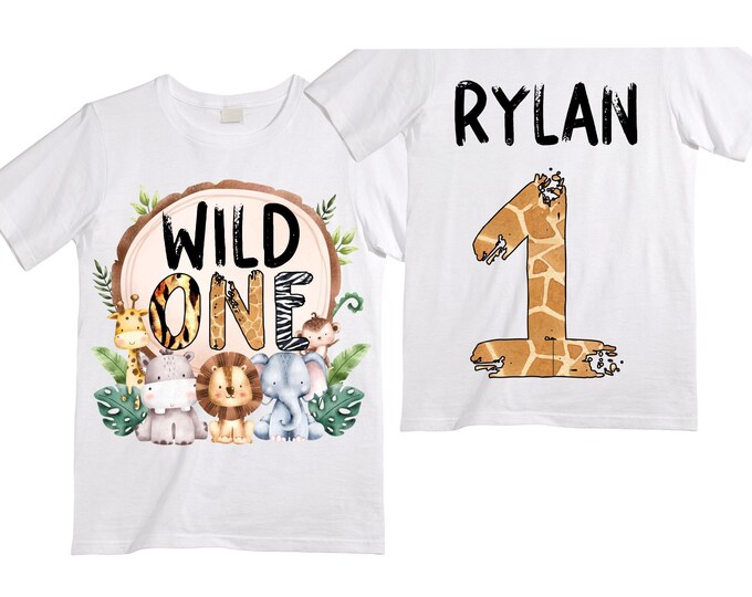Personalized Let's Get Wild Safari theme Birthday Shirt. ONE Birthday. Boy's Safari Birthday Shirt. Jungle Safari Birthday Shirt.