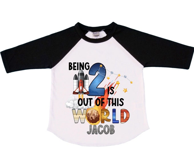 Personalized Space Birthday TWO Astronaut theme Birthday Shirt. TWO Birthday. Boy's Birthday Shirt. Spaceship Space ship Birthday Shirt.