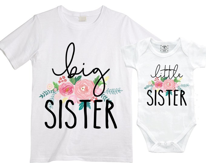 SET Big Sister/Little Sister Matching Sister Set. Pregnancy Annoucement. Baby Shower Gift.