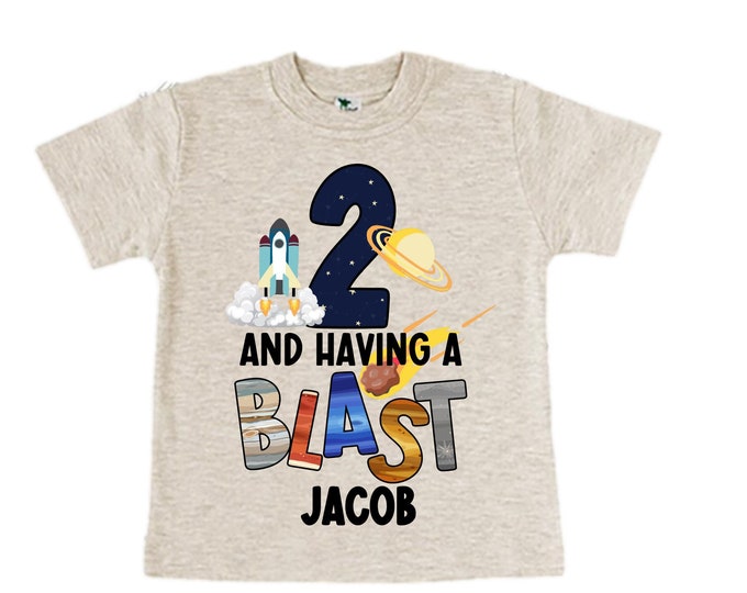 Personalized Space Birthday TWO Astronaut theme Birthday Shirt. TWO Birthday. Boy's Birthday Shirt. Spaceship Space ship Birthday Shirt.