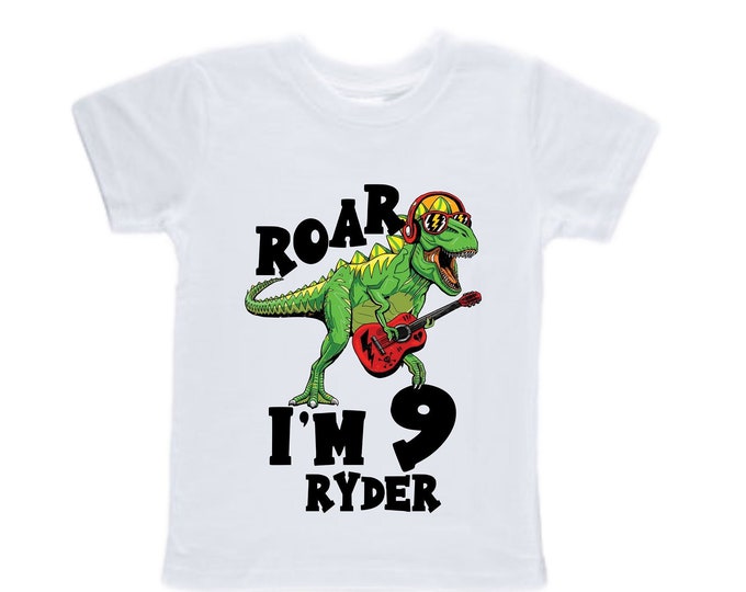 Personalized Dinosaur theme Birthday Shirt. NINE Birthday. Boy's Dino Birthday Shirt. Dinosaur Birthday Shirt.