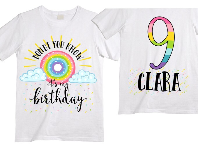 Personalized Rainbow NINE Birthday Girl Shirt. Cake Smash Short Sleeve Birthday Shirt. 9th . Birthday Shirt