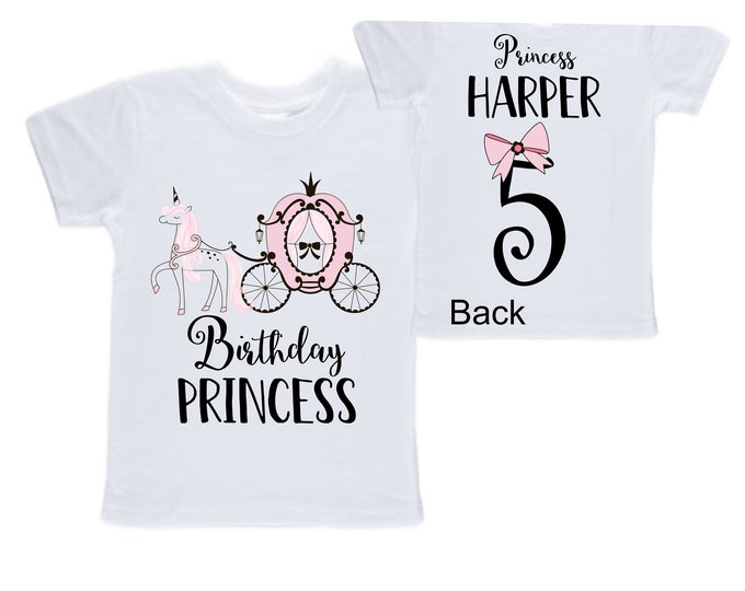 Personalized Birthday Princess Themed FIVE Birthday Girl Shirt. Cake Smash Short Sleeve Birthday Shirt. 5th . Birthday Shirt