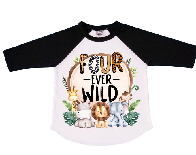 Personalized Let's Get Wild Birthday Shirt. FOUR  Birthday. Boy's Truck Birthday Shirt. Safari Birthday Shirt.
