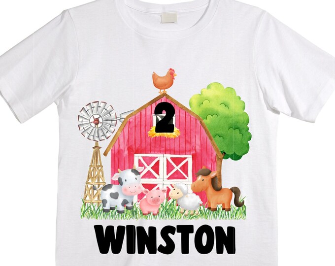 Personalized Barn Farm Animal theme Birthday Shirt. Two Birthday. Boys farm  Birthday Shirt.  Farm Birthday Shirt. 2nd Birthday. TWO Second