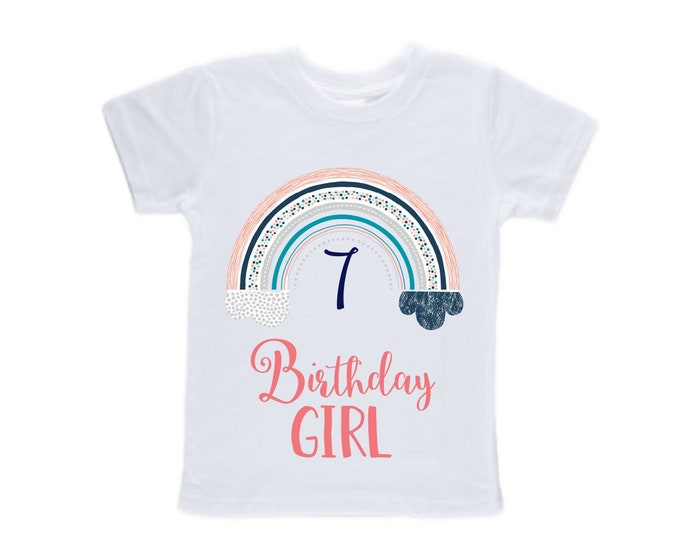 Personalized Rainbow SEVEN  Birthday Girl Shirt. Cake Smash Short Sleeve Birthday Shirt. 7th . Birthday Shirt