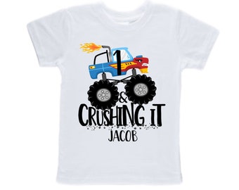 Personalized Monster Truck Themed Birthday Shirt- Birthday Shirt, Boy's First Birthday, Cake Smash, Birthday Boy,