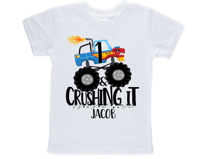 Personalized Monster Truck Themed Birthday Shirt- Birthday Shirt, Boy's First Birthday, Cake Smash, Birthday Boy,