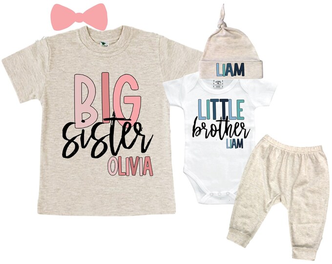 Big Sister/Little Brother Matching Sibling Set. Baby Shower Gift. Take Home Outfit. Matching Sibling Set