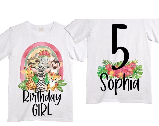 Personalized Let's Get Wild Rainbow Safari Birthday Shirt. FIVE Birthday. Girl's Safari Shirt. Safari Themed Birthday Shirt.