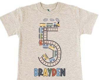 Personalized Choo Choo I'm 5 Train theme Birthday Shirt. Five Birthday. Boy's Train Birthday Shirt. Choo Choo Train Birthday Shirt.