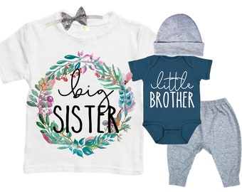 Big Sister/Little Brother Matching Sibling Set. Baby Shower Gift. Take Home Outfit. Matching Sibling Set