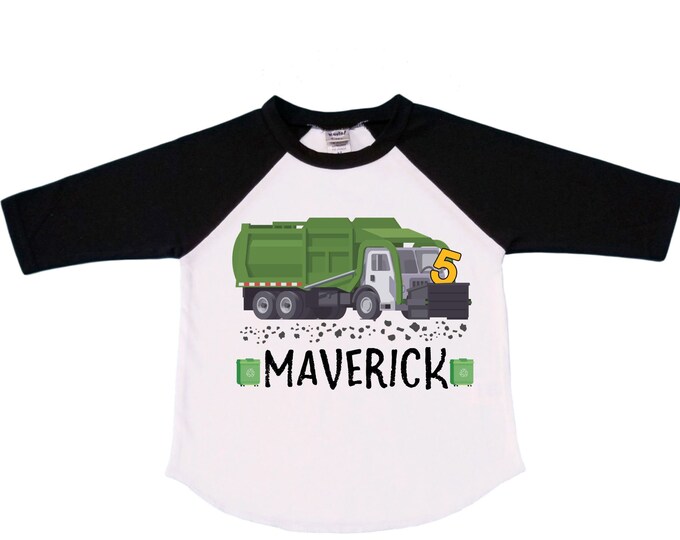 Personalized Trash Truck / Garbage Truck Truck FIVE Raglan Monster Truck theme Birthday Shirt. FIVE Birthday. Birthday. FireTruck Birthday .