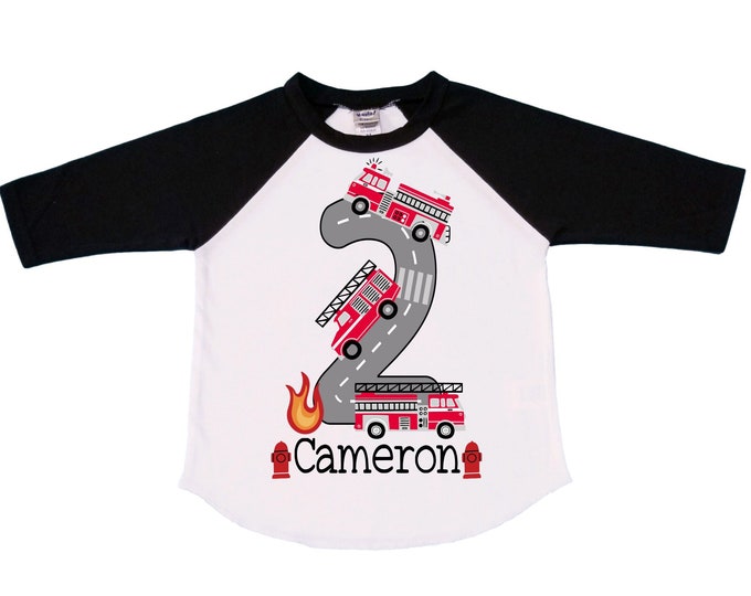 Personalized Sound the Alarm I'm 2 Fire Truck theme Birthday Shirt. Two Birthday. Boy's Truck Birthday Shirt. Fire Truck Birthday Shirt.