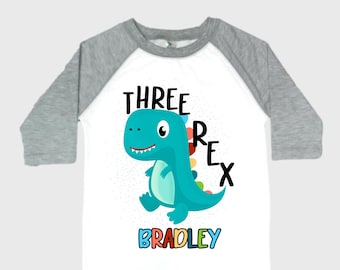 Personalized Dinosaur theme Birthday Shirt. Three Birthday. Boy's Dino Birthday Shirt. Dinosaur Birthday Shirt. THREE Rex