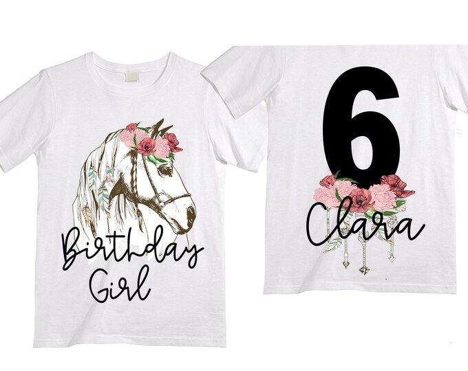 Personalized Boho Horse Unicorn theme Birthday Shirt. Six Birthday. Girl's Floral Dino Birthday Shirt. Dinosaur Birthday Shirt.  6 Birthday