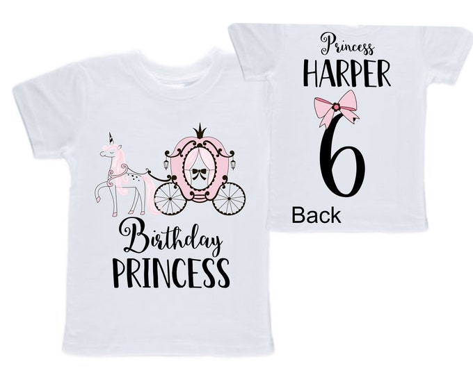 Personalized Birthday Princess Themed SIX Birthday Girl Shirt. Cake Smash Short Sleeve Birthday Shirt. 6th . Birthday Shirt