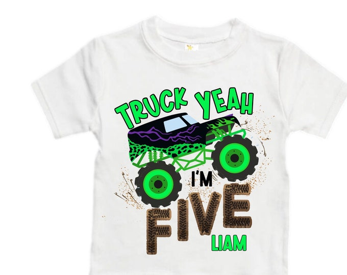 Personalized Monster Truck Crushing IT Birthday Shirt. FIVE Birthday. Boy's Truck Birthday Shirt. Monster Truck Racing Birthday Shirt.