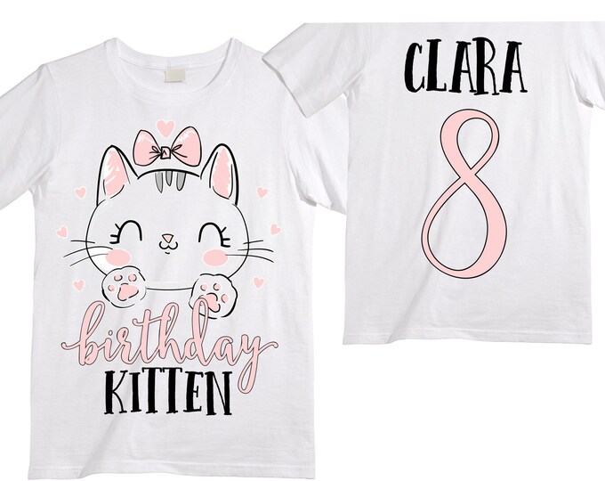 Cat / Kitten/ Are You Kitten Me Right Meow  themed EIGHT Birthday Girl Shirt. Cake Smash Short Sleeve Birthday Shirt. 8th . Birthday Shirt