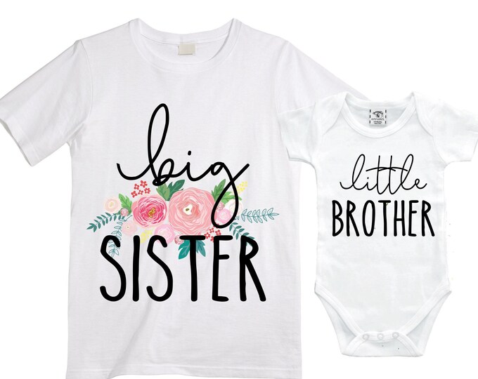 Big Sister/Little Brother Matching Sibling Set. Baby Shower Gift. Take Home Outfit. Matching Sibling Set