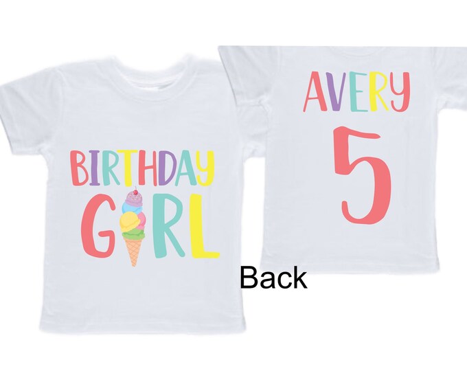 Personalized Ice Cream Themed FIVE Birthday Girl Shirt. Cake Smash Short Sleeve Birthday Shirt. 5th . Birthday Shirt