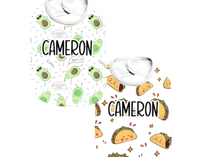 Personalized Avocado and Taco Baby Bib Set. Baby Shower Gift. Newborn Gift Idea
