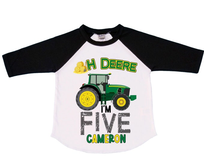 Personalized Green Tractor Truck FIVE Raglan Monster Truck theme Birthday Shirt. FIVE Birthday. Racing Birthday . Tractor Truck Birthday .