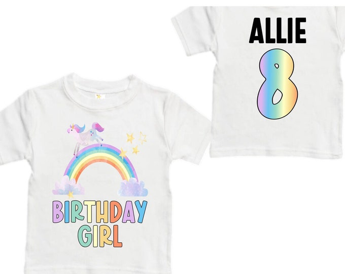 Personalized Rainbow EIGHT Birthday Girl Shirt. Cake Smash Short Sleeve Birthday Shirt. 8th . Birthday Shirt
