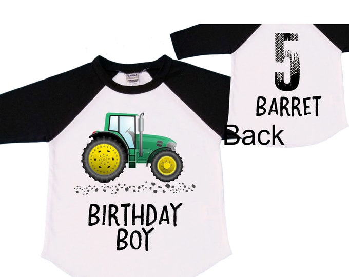 Personalized Tractor Truck FIVE Raglan Monster Truck theme Birthday Shirt. FIVE Birthday. Boy's Racing Birthday . Tractor Truck Birthday .