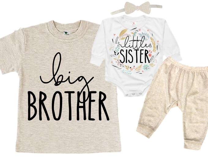 Big Brother/Little Sister Matching Sibling Set. Baby Shower Gift. Take Home Outfit. Matching Sibling Set